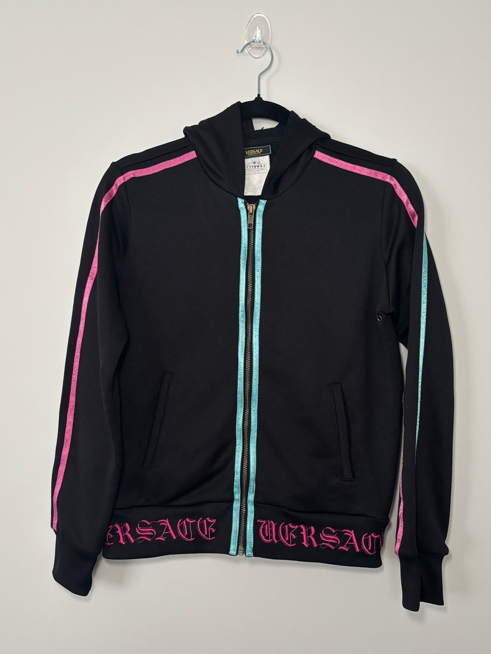 Vintage Y2K Versace Jeans Couture Harajuku Gothic Embroidered Full Zip Hoodie S